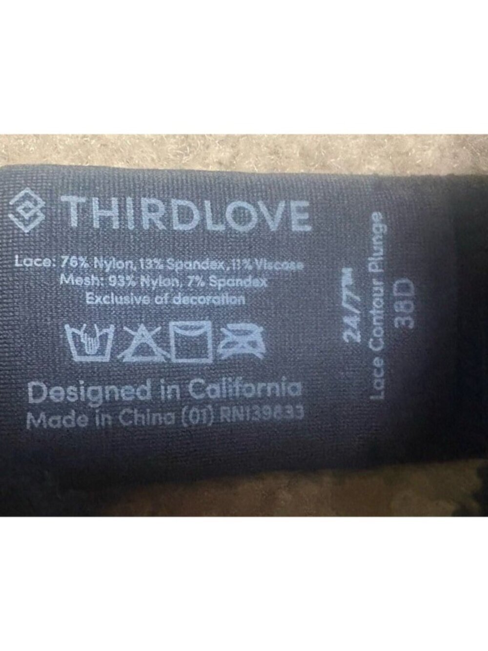 Third Love 38D Bra Black 24/7 Lace Contour Plunge Underwire Back Close Stretch - Picture 6 of 6